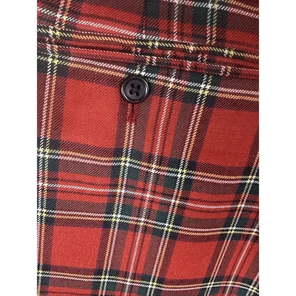 Paul Fredrick Vintage Red Tartan Plaid Wool Pants 40x30 Pleated Cuffed 80s - Picture 7 of 10